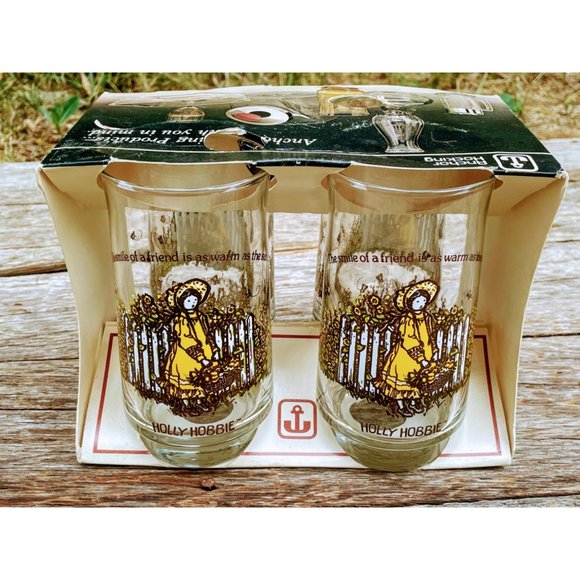 Vintage Anchor Hocking Holly Hobbie set 4 Drinking Glasses NEW In Box - Picture 1 of 7